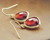 gold ruby red crystal jewel drop earrings by yeahhello