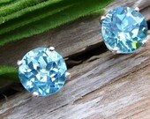 Swiss Blue Topaz Stud Earrings, Sterling Silver with Genuine Gemstones, 6mm