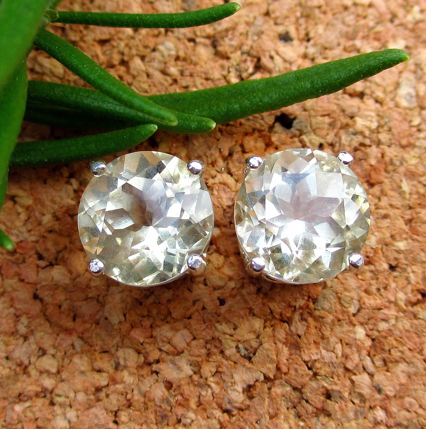 Yellow Labradorite Stud Earrings, Sterling Silver with Genuine Gemstones, 8mm