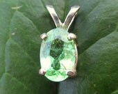 Mint Green Tourmaline Pendant in Sterling Silver, Genuine Gemstone, Oval