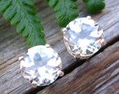 White Topaz Stud Earrings, Sterling Silver with Genuine Gemstones, 8mm
