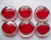 Hand painted large glass gems RED LIPS red lip kiss kisses party favors