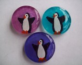 Last Chance SALE  50 % off Handpainted large glass gem magnets penguins