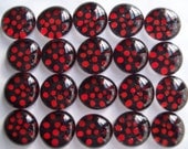 Hand painted Glass Gems Mosaic Tile  red polka dots  on black
