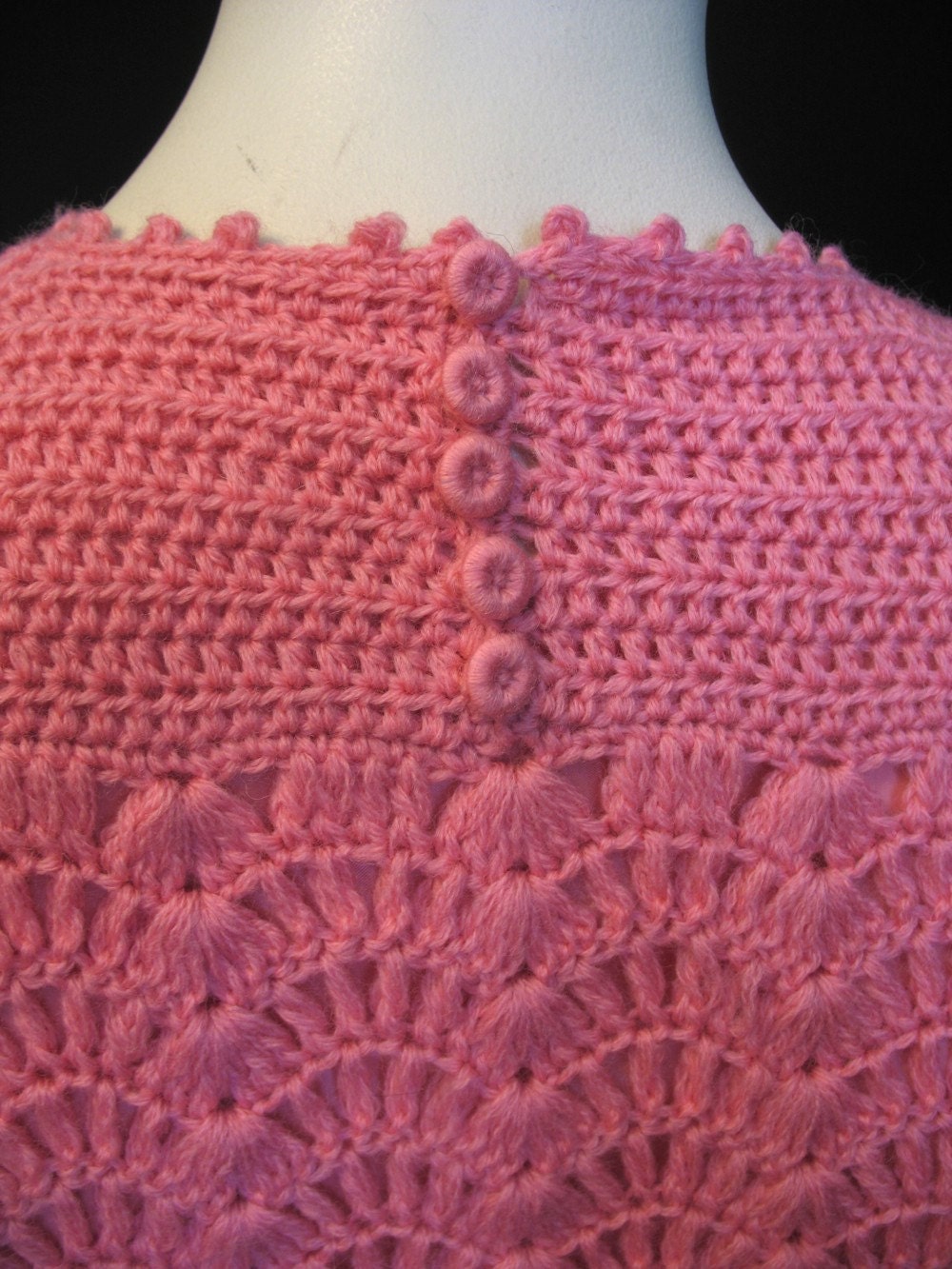 Vintage 60s Crocheted Dress XS S Pretty Pink - bigyellowtaxivintage