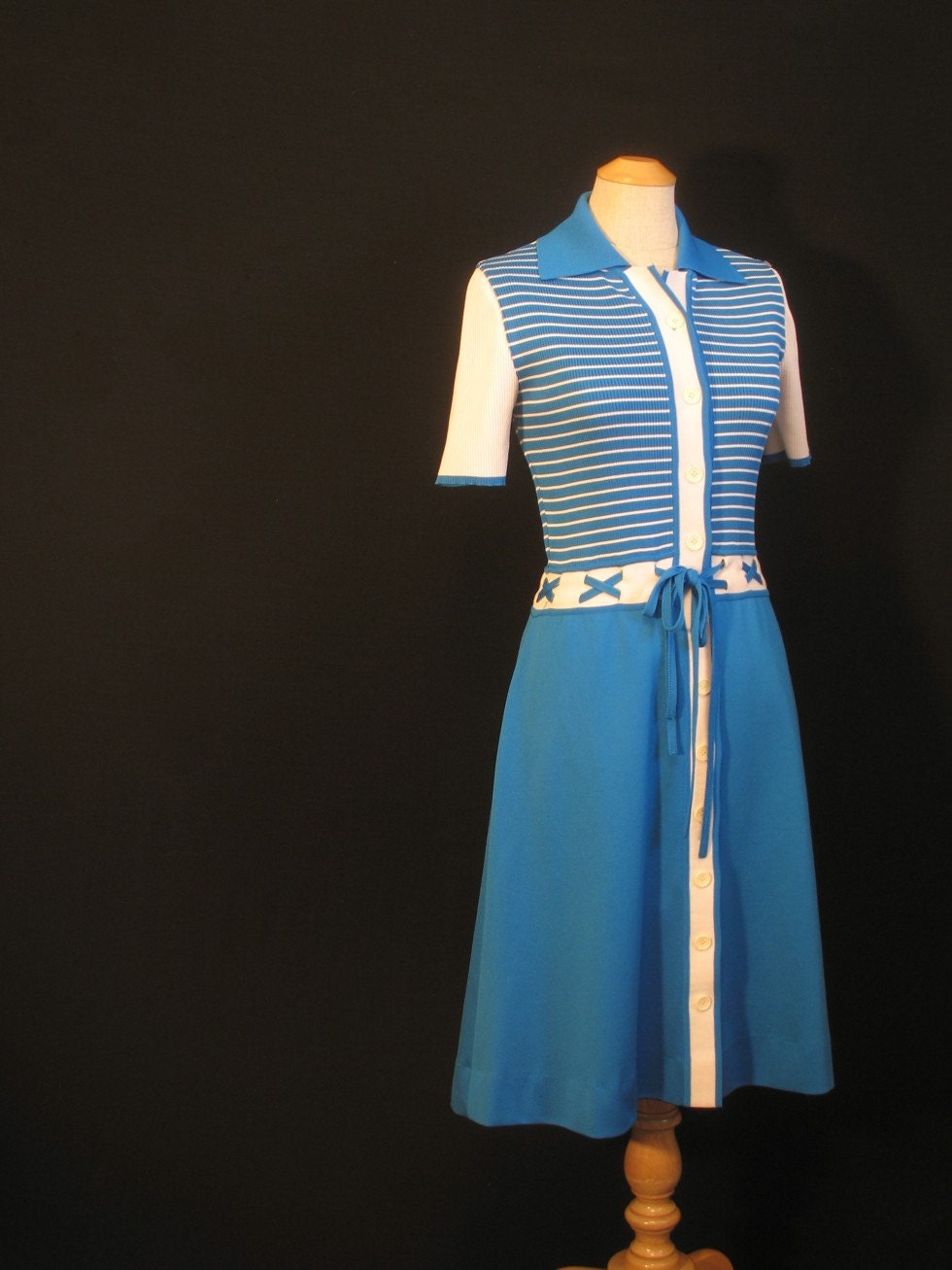 Vintage 70s Striped Dress / Ribbed Knit Stripes / XS / Ian Peters