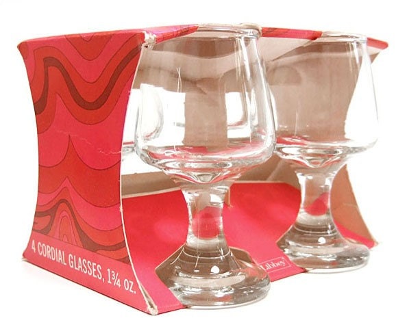 1970s Vintage Barware Libbey Drinking Glasses Set 4 Cordial NOS