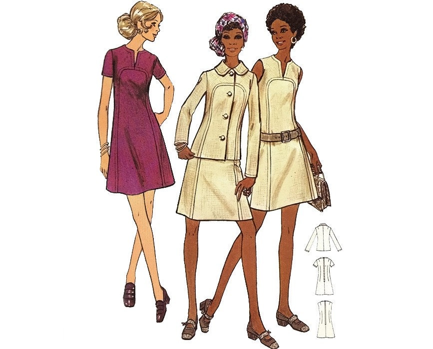 Vintage 60s Sewing Pattern Mod A-Line Dress Jacket 3XL Bust 46 Uncut