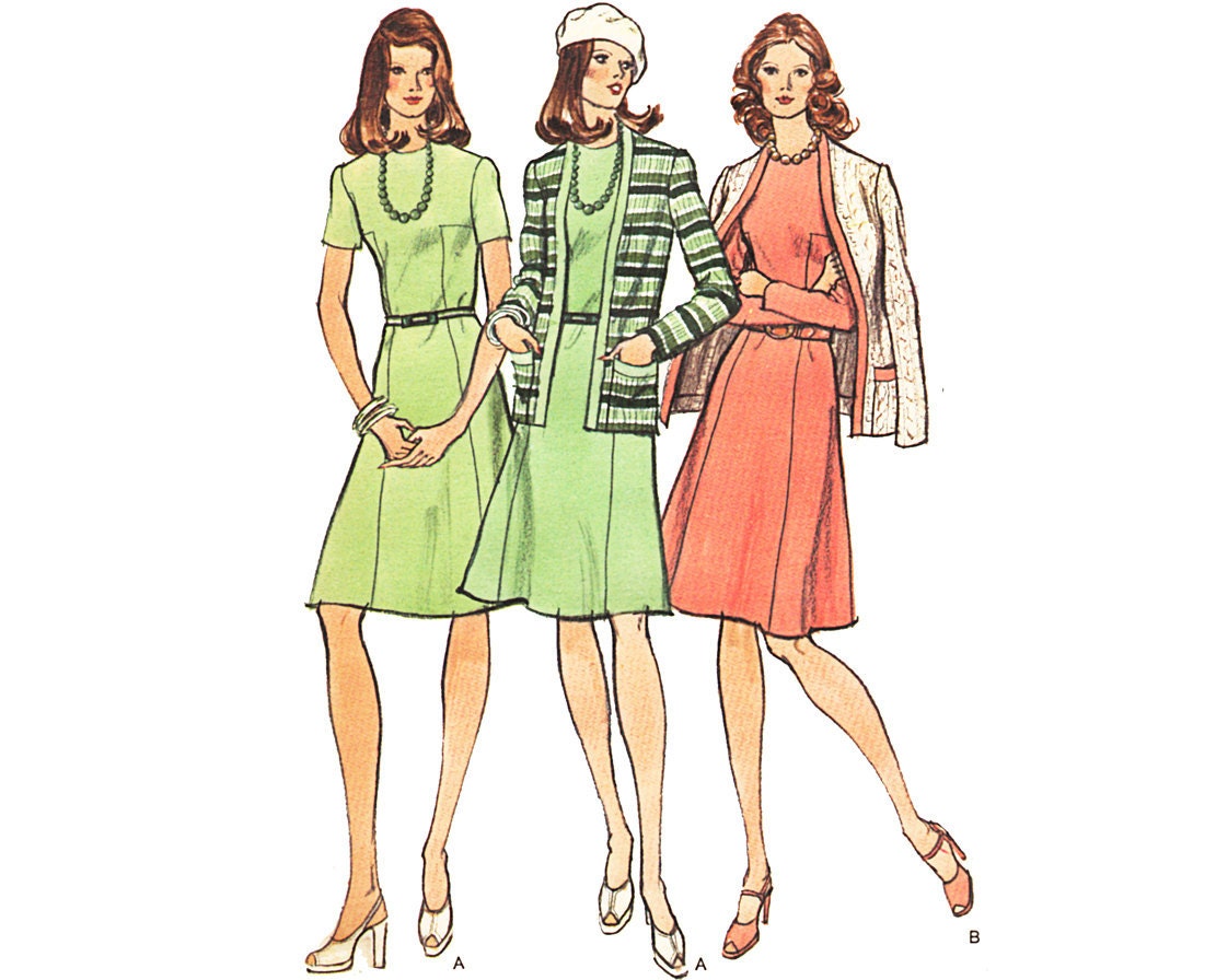 Vintage Sewing Pattern 70s A Line Dress Cardigan Jacket Uncut Medium