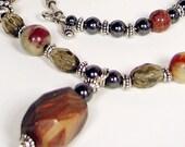 Bold Red Agate, smoky quartz and hematite necklace set