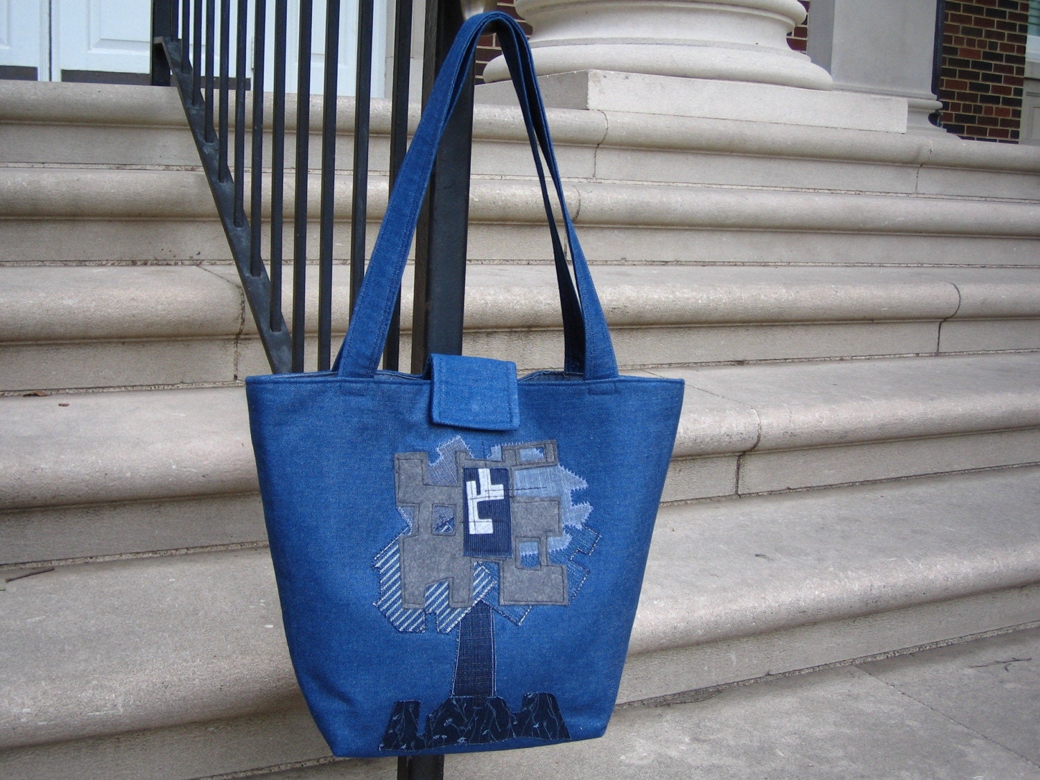 Abstract Tree Denim Tote