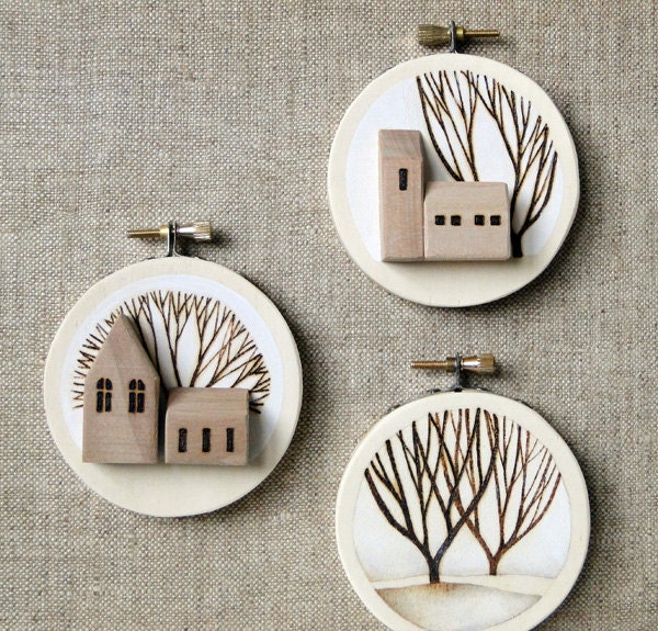 embroidery hoop art landscape tree original art