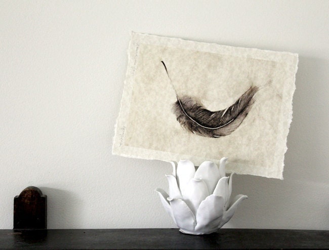parchment print - feather art from original woodburning