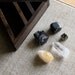 RESERVED - Stone Set and Triangle Wood Curio Shelf - Crystal Mineral Set Number 13