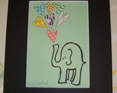 Elephant Love-Mixed Media Linocut 5 x 7 in 8 x 10 Mat
