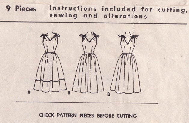 Vintage Sewing Pattern RARE 1950's Tie Shoulder Sun Dress McCall's 3252 34 Bust