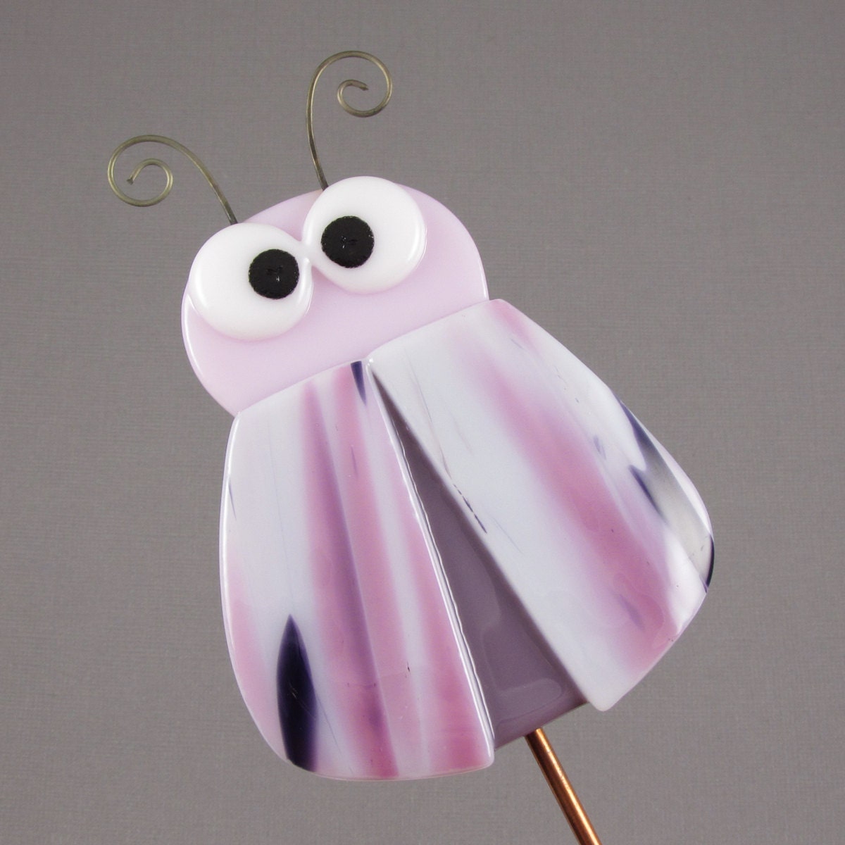 Bug Garden Stake - Crazy Fused Glass Bug - Pink, Purple & White - AngelasGlassStudio