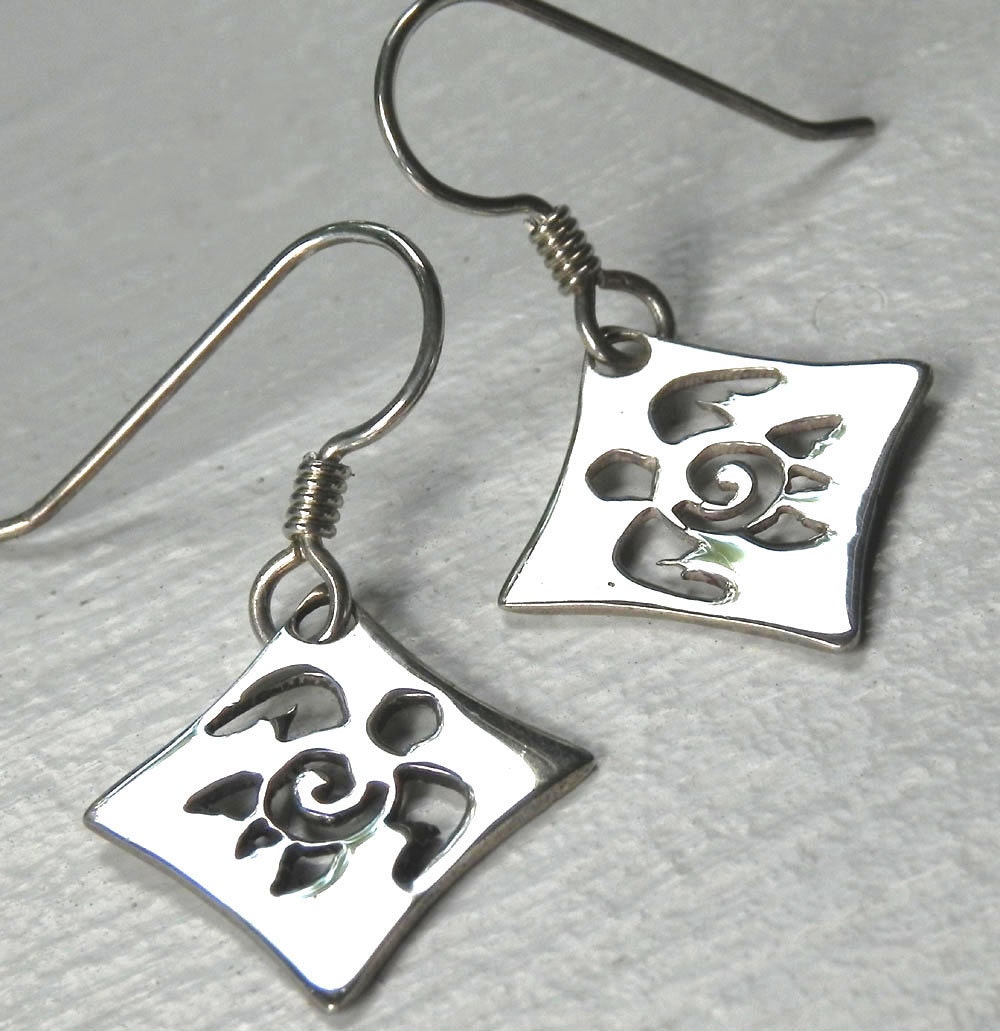 EARRINGS - Sea Turtle Sterling Silver Diamond Tag Earrings - Individually Handcrafted