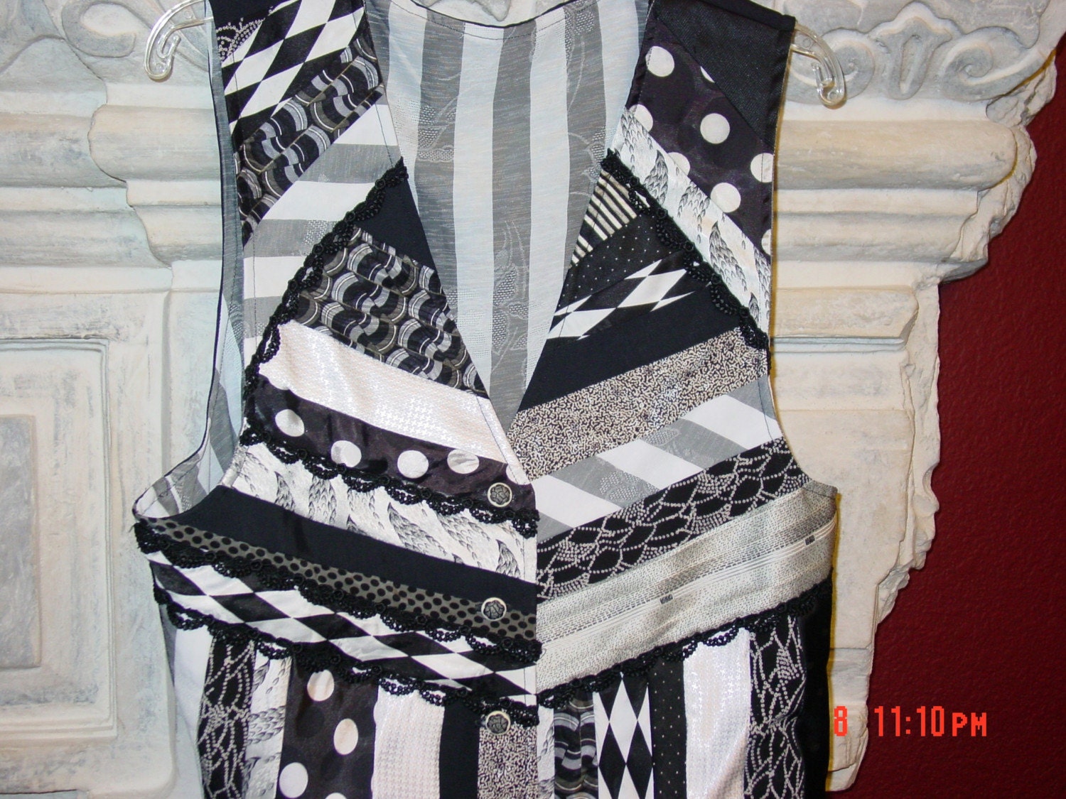 Art Vest in Black and White--made from vintage ties- womens  small size--handmade OOAK