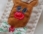 Rudolph Reindeer Art Ornament - Free Motion Art - Red