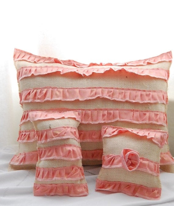 Ruffled Burlap Pillow Trio