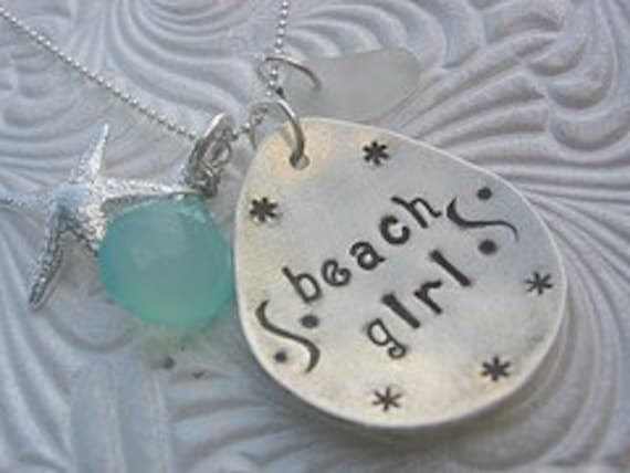 SALE Shabby Chic Designs HAND STAMPED Beach Girl Summer Necklace