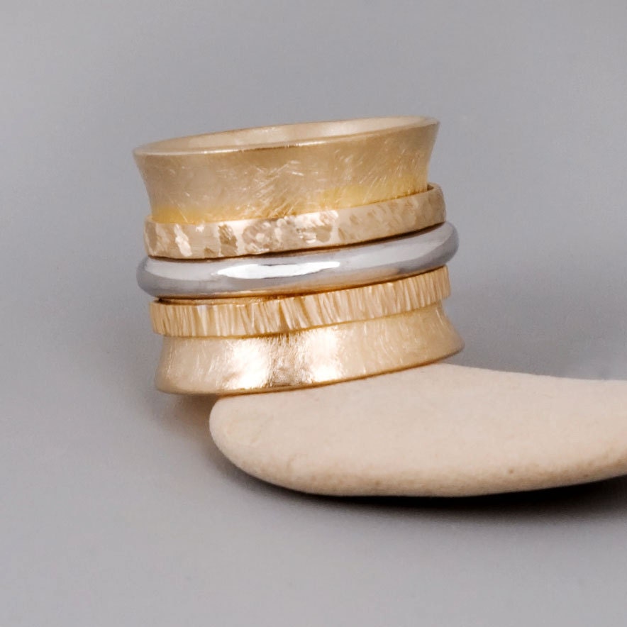 Silver Gold Spinner Ring - Thin Golden Spinner