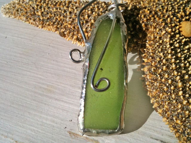 Beach Grass Vista - Sea Glass Stained Glass Pendant Necklace