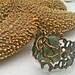 Olive Green Sea Glass Bronze Filigree Adjustable Ring