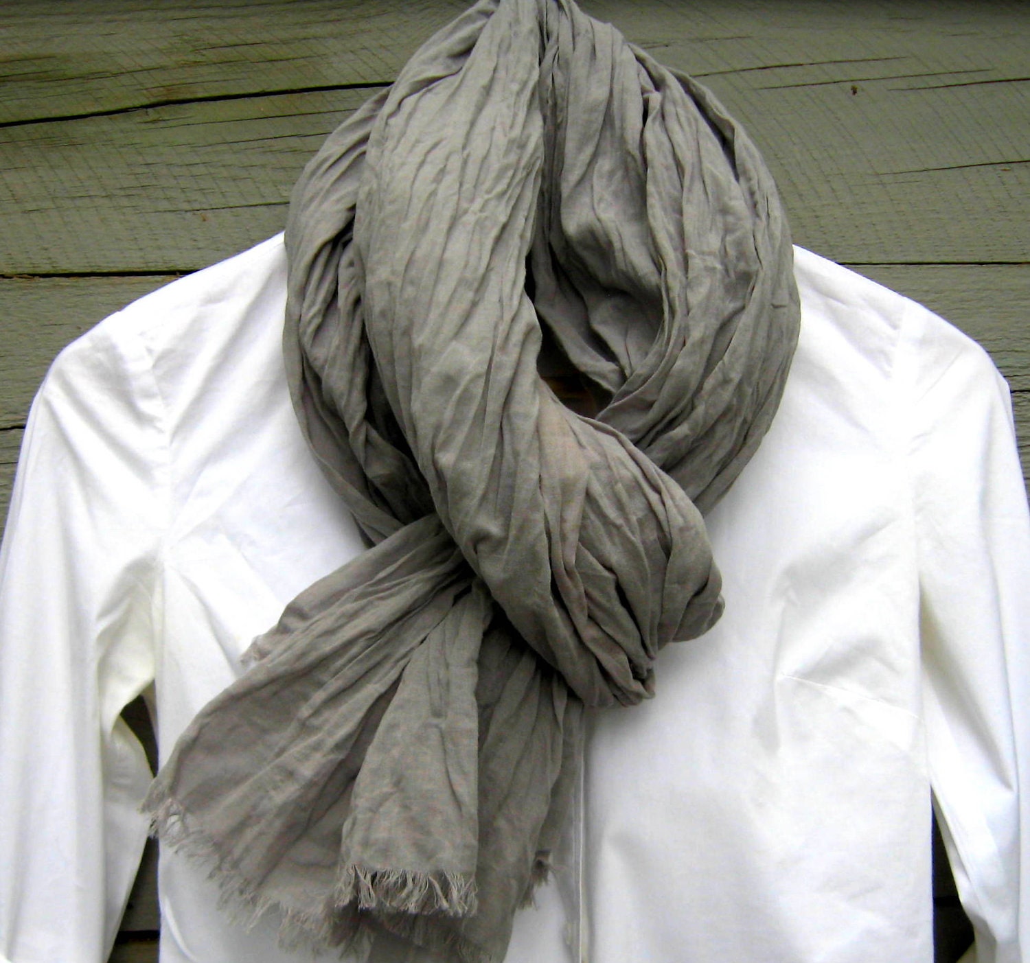 scarf crinkle cotton long fringe gray for women - betsybdesign