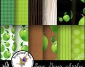 Sour Green Apples 1 Digital Scrapbooking Papers 12 jpg files Sour Green and Brown Autumn colors