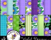 Violet Dreams set 1 INSTANT DOWNLOAD with 16 JPG digital files for Scrapbooking Papers Purple flowers and patterns
