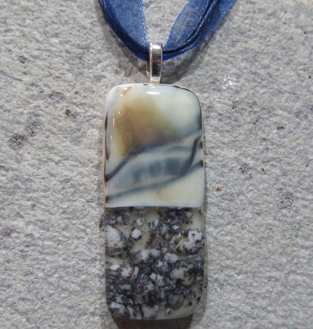 Fused Glass Pendant With Ribbon Necklace River Rock Reaction