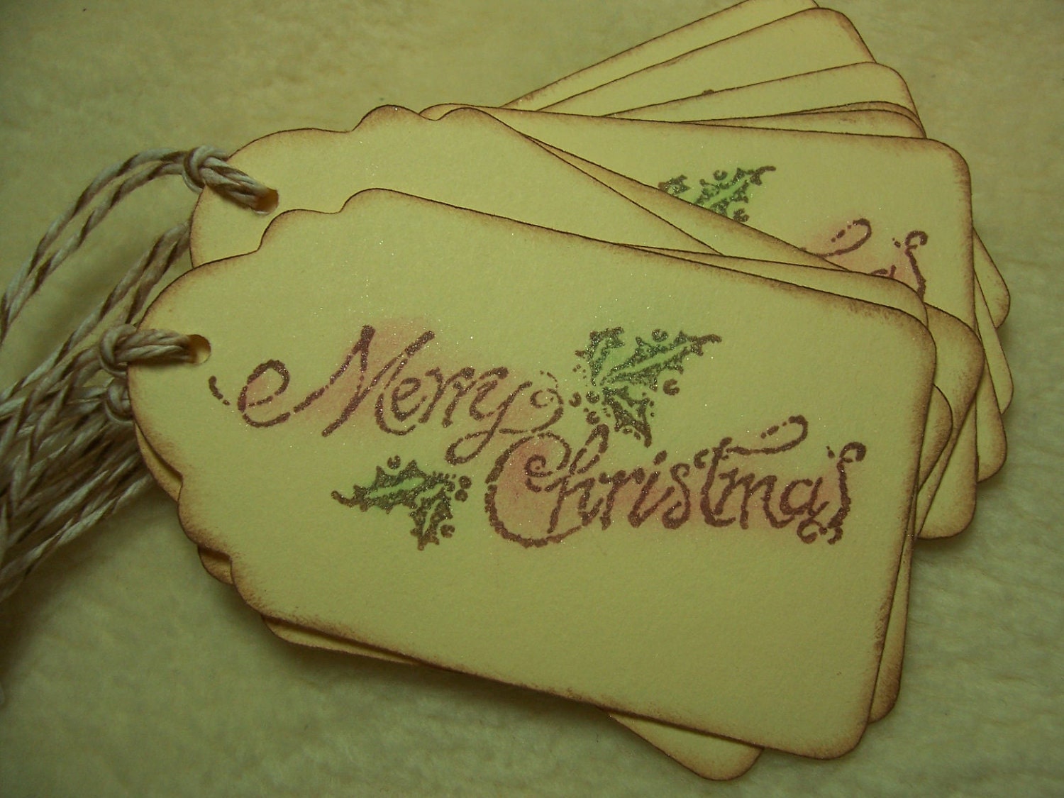 Christmas Tags...10 Piece Set of Very Beautiful Merry Christmas Vintage Inspired Scrapbooking/Gift Tags