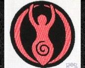 Tea Towel Embroidered with Rose Circle Goddess Design