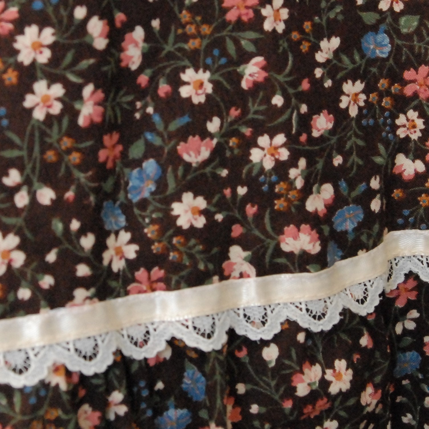 Vintage Calico Circle Skirt with Lace