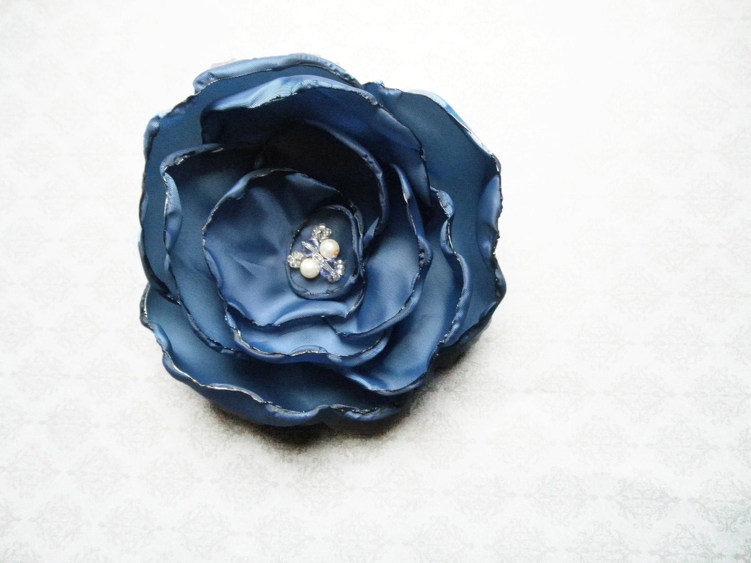 Blue Flower Hair Clip / Pin with Custom Swarovski Crystal Center - extra full regal blue taffeta flower - embellishingyou