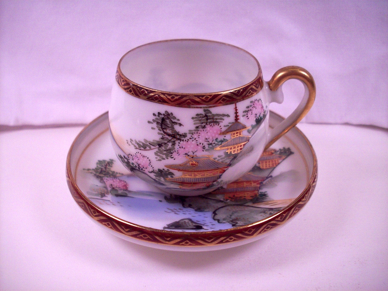 Small Tea Cup and Saucer Set Japanese by eclecticconcepts