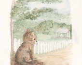 5x7 Archival Art Print kitty cat Watercolor Wall Art Home Decor Childrens room nursery baby Great Gift