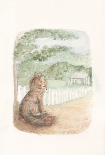 Kitty Cat Original Watercolor Painting Wall Art Home Decor Great Gift for Baby Shower, Nursery