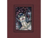 ACEO Double Matted Print Tattooed Butterfly Elf Maiden