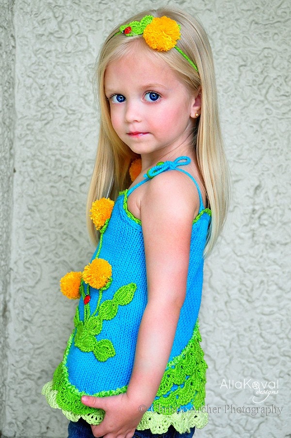 Dandelion Tunic Pattern/eBook Sizes 2-12 Hand Knitted with Crocheted details