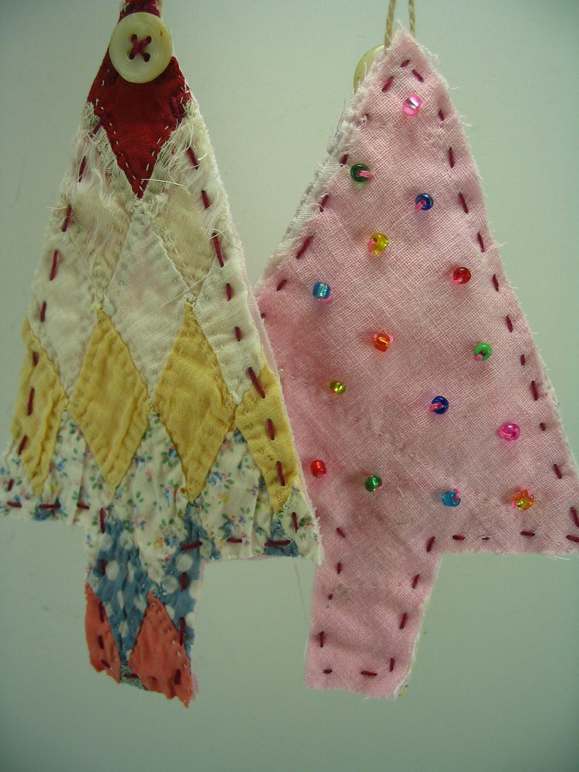 Vintage Quilt Christmas Tree Ornaments UpCycled