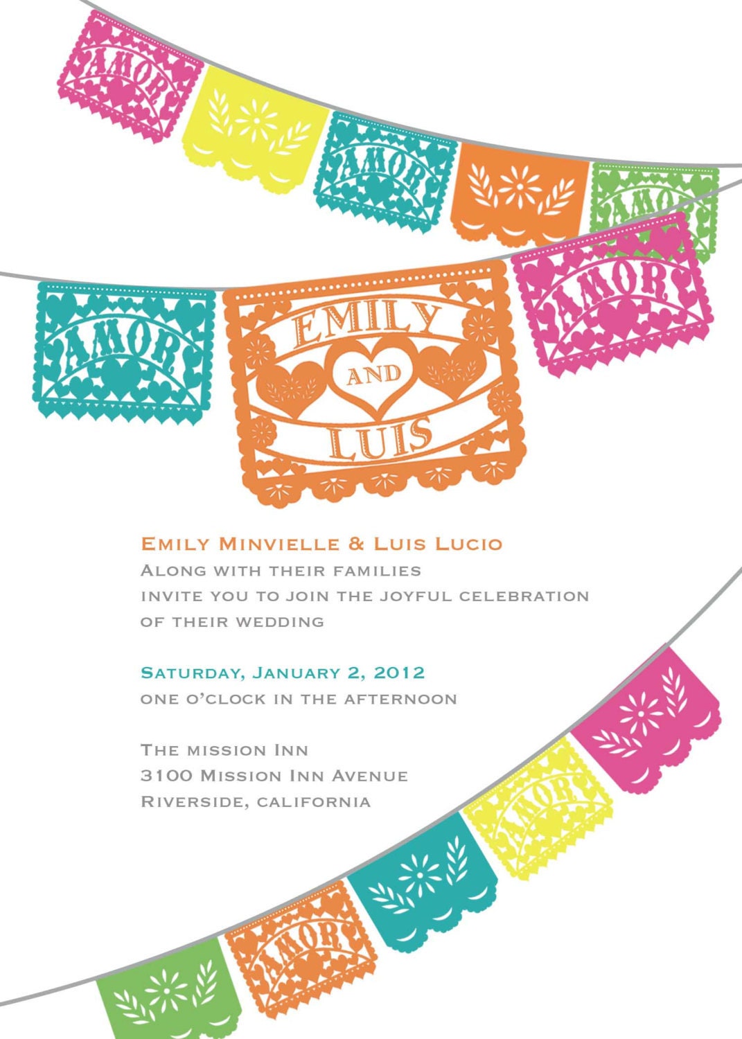 Papel Picado Heart Fiesta Wedding Engagement Rehearsal dinner Couples shower or Bridal Shower Invitation - DIY printable