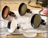 10 Vintage Ring Bases with GLASS Inserts - 1 Inch Adjustable Blank Bezel Pendant Tray Rings - 1TRB