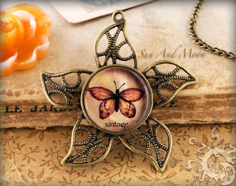 10 Vintage Star Cabochon Settings with Glass - 20mm Setting - Mix and Match - Antiqued Bronze Brass Cabochon Pendant Trays Blanks - VS