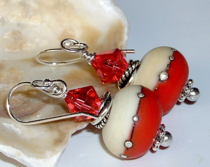 Coral and Ivory Lampwork Earrings by Stoutdg2