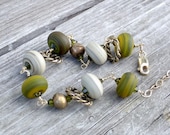 Lampwork Glass Vintage African Brass Trade Bead Yellow Bronze Crystal Wire Wrapped Bracelet