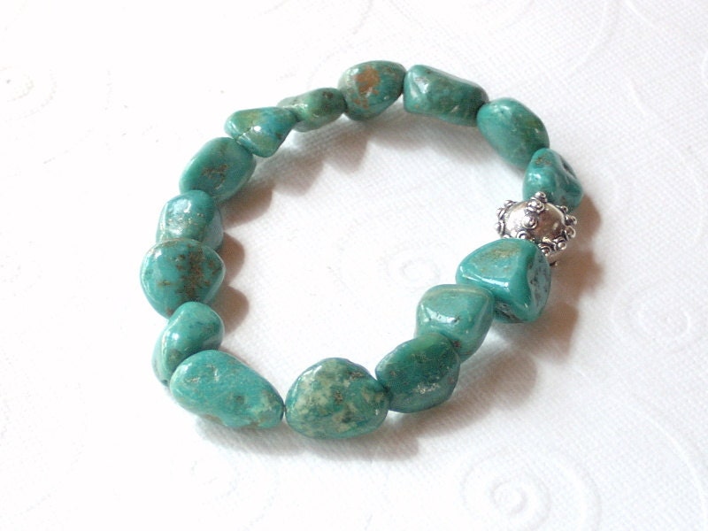 Turquoise Nugget Sterling Silver Bead Stretch Bracelet