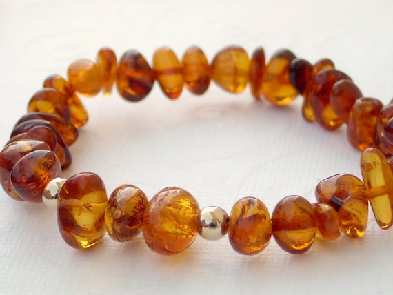 Genuine Honey Baltic Amber Gold Filled Stretch Bracelet